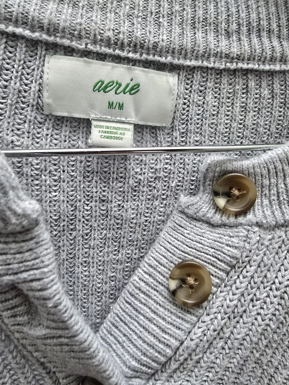 American Eagle Outfitters Light Gray Ribbed Henley Sweater - Picture 3 of 3